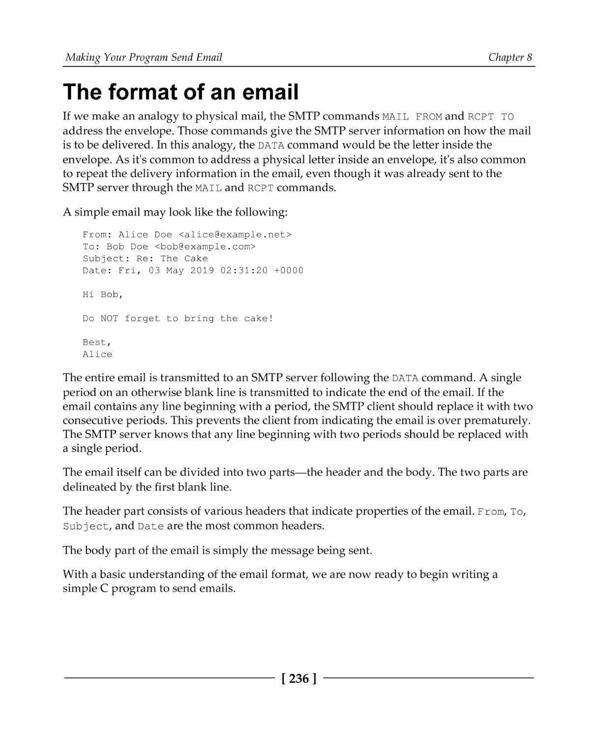 The format of an email