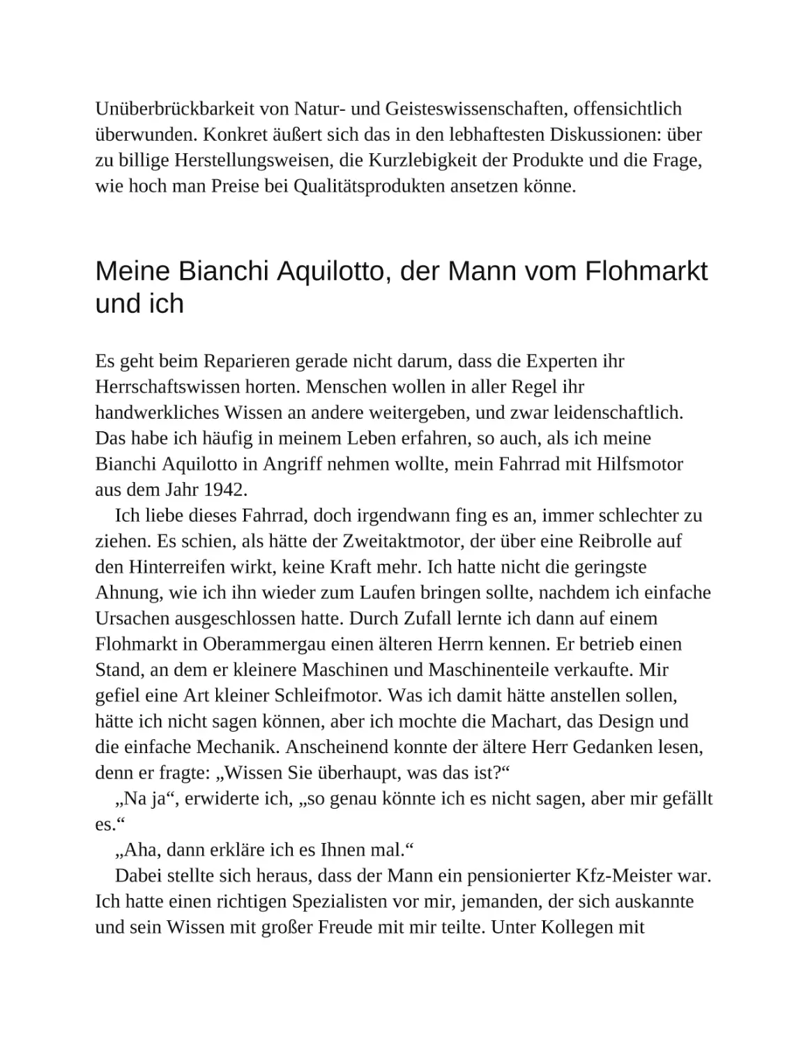 Meine Bianchi Aquilotto, der Mann vom Flohmarkt und ich