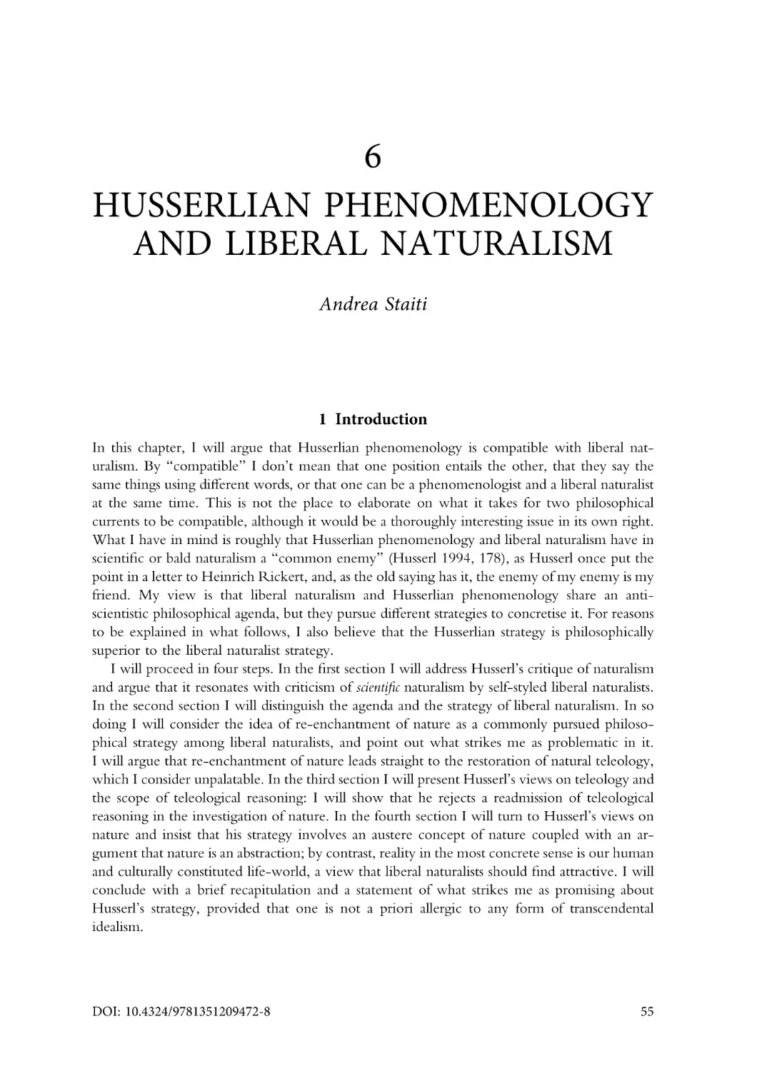 6. Husserlian phenomenology and liberal naturalism
1. Introduction