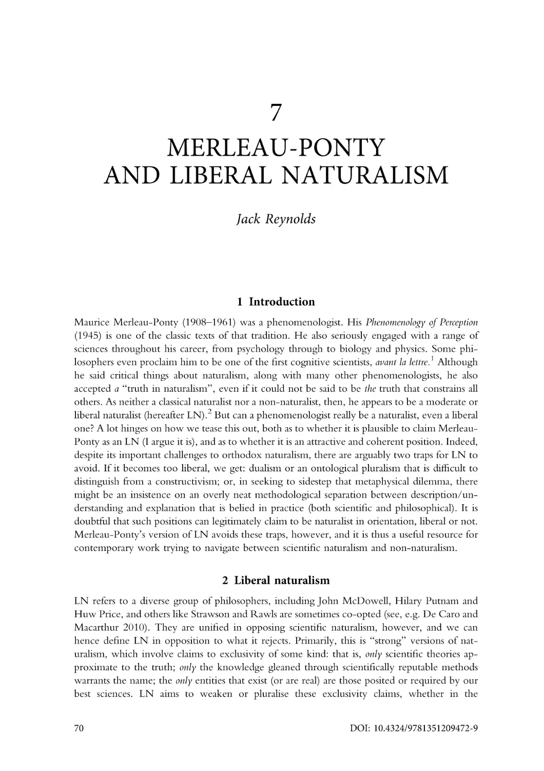 7. Merleau-Ponty and liberal naturalism
1. Introduction
2. Liberal naturalism