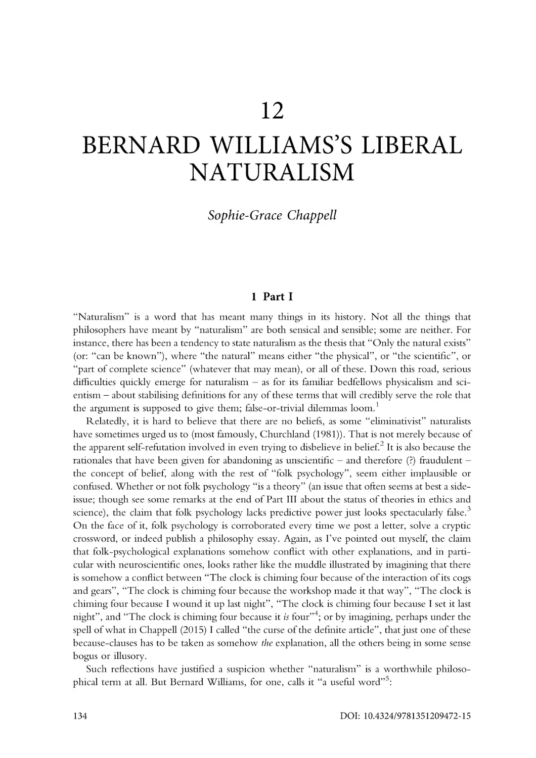 12. Bernard Williams's liberal naturalism
1. Part I