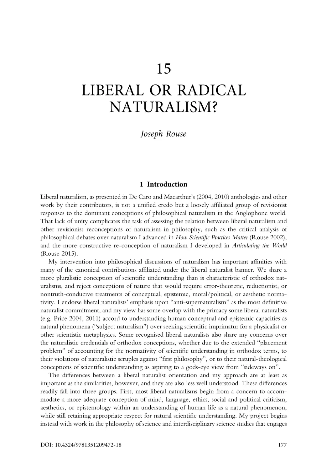 15. Liberal or radical naturalism?
1. Introduction