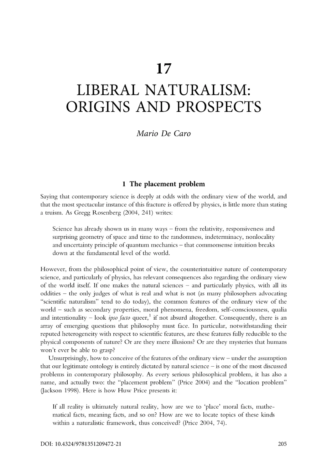 17. Liberal naturalism
1. The placement problem