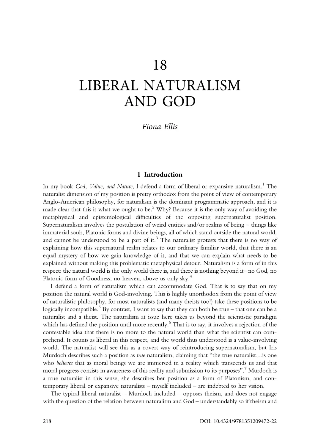 18. Liberal naturalism and God
1. Introduction