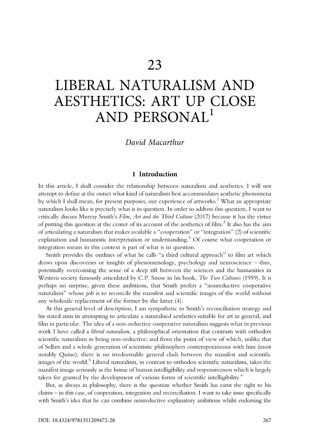 23. Liberal naturalism and aesthetics
1. Introduction