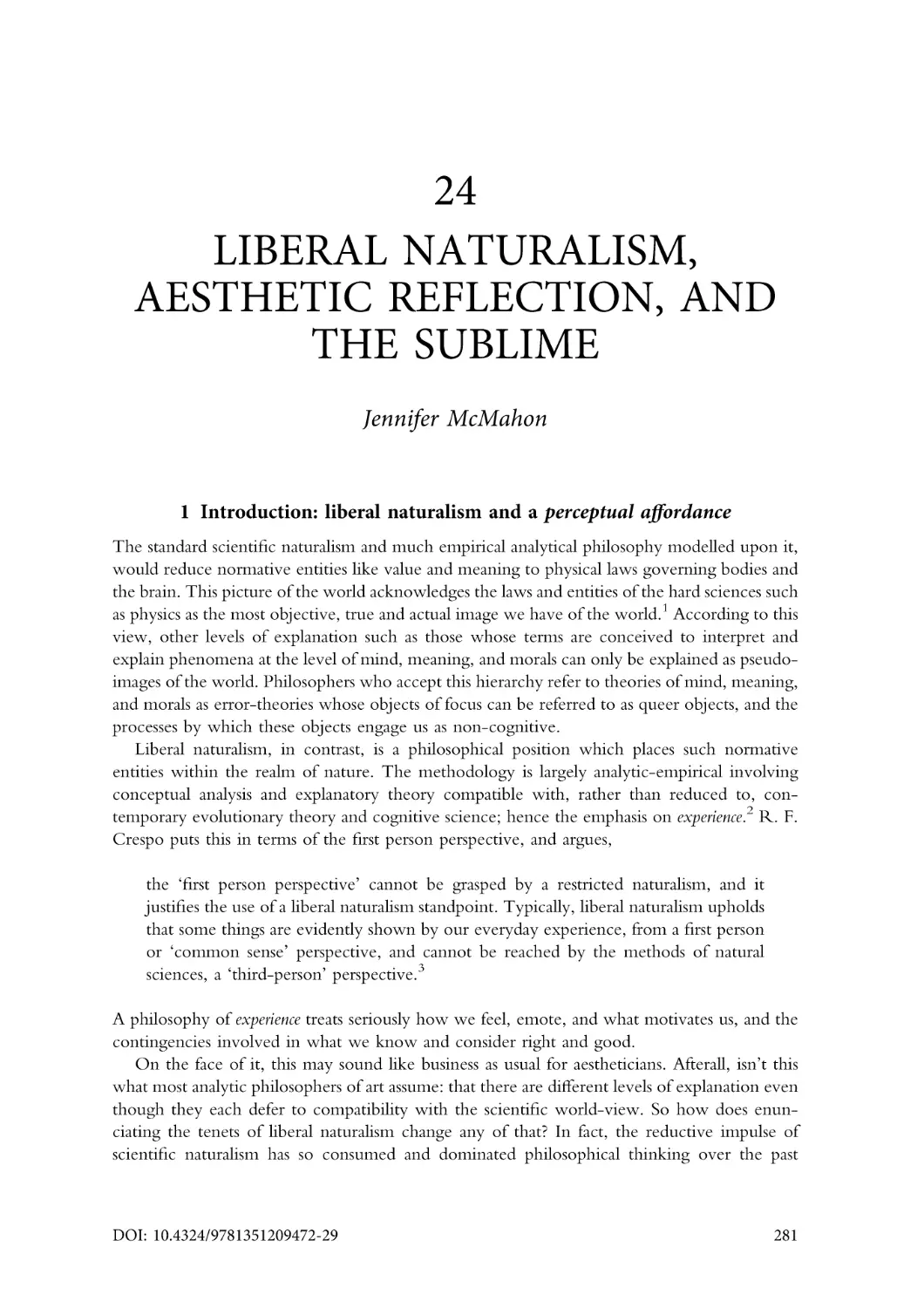 24. Liberal Naturalism, Aesthetic Reflection, and the Sublime
1. Introduction