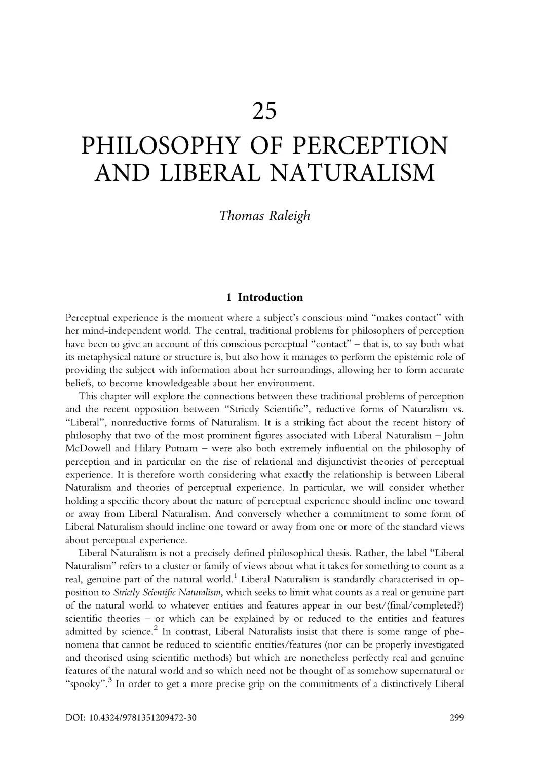 25. Philosophy of perception and liberal naturalism
1. Introduction