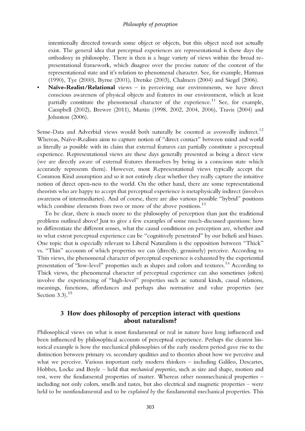 3. How does philosophy of perception interact with questions about naturalism?