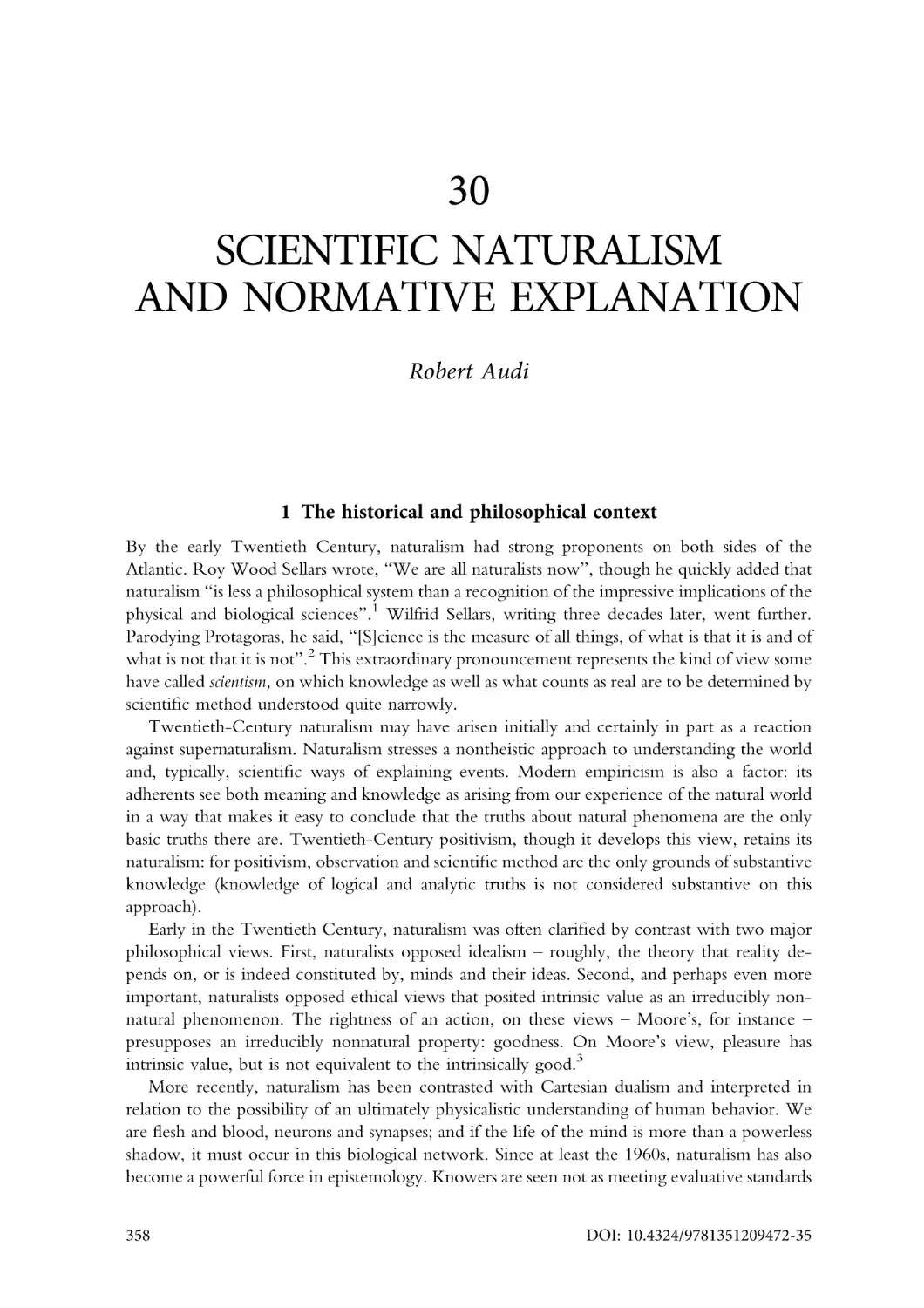 30. Scientific naturalism and normative explanation
1. The historical and philosophical context