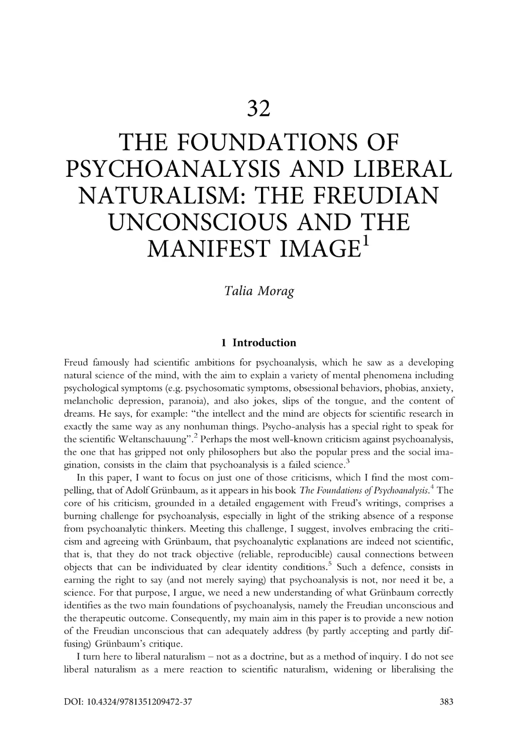32. The foundations of psychoanalysis and liberal naturalism
1. Introduction