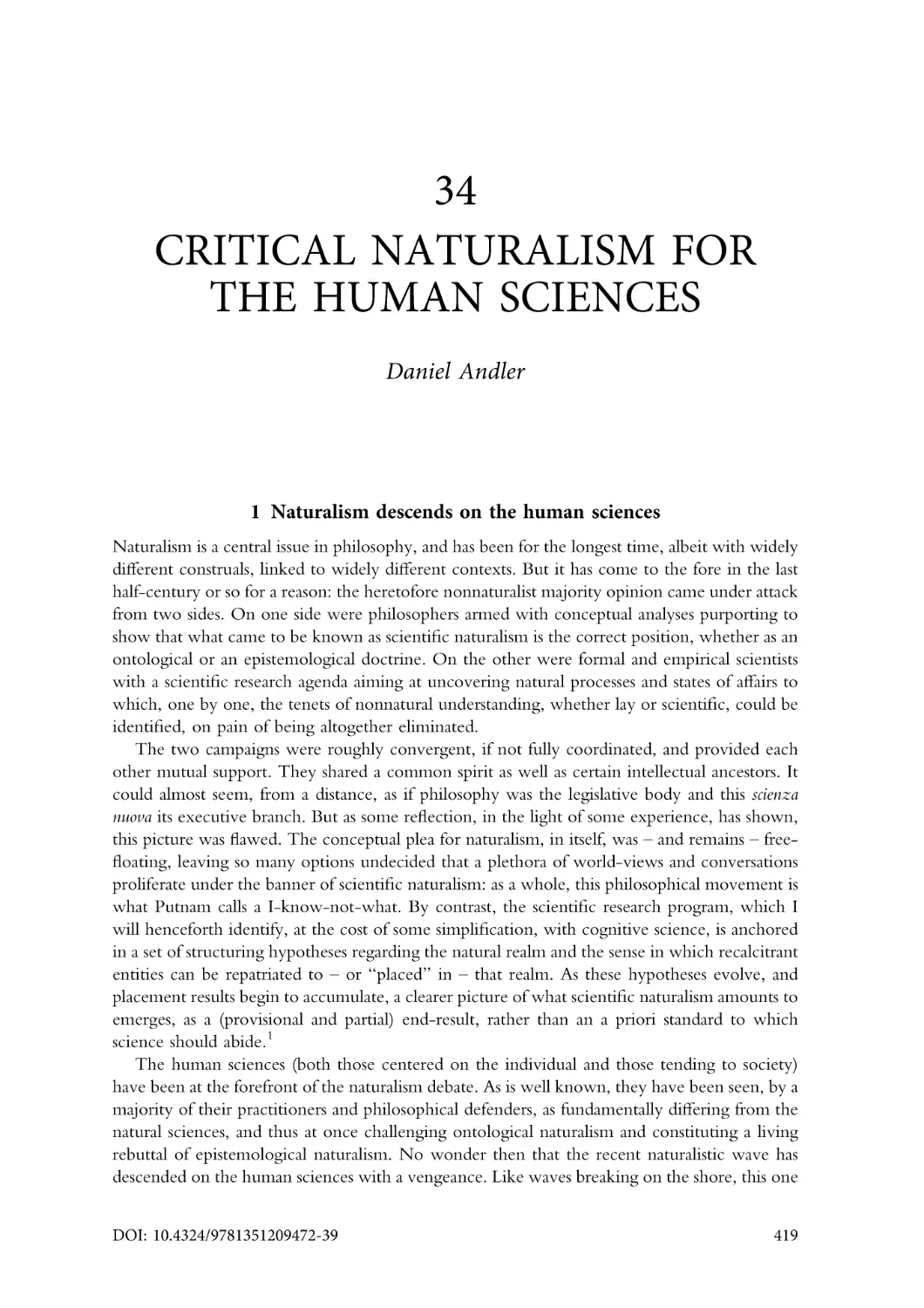 34. Critical naturalism for the human sciences
1. Naturalism descends on the human sciences
