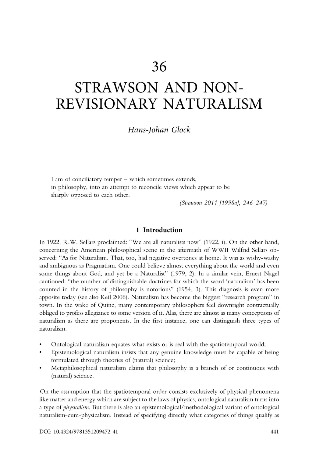 36. Strawson and non-revisionary naturalism
1. Introduction