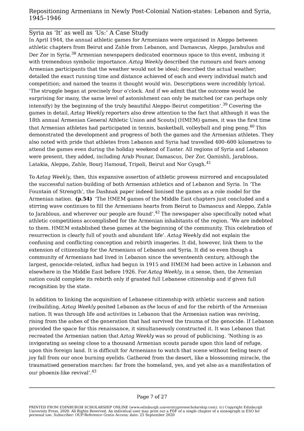 Repositioning Armenians in Newly Post-Colonial Nation-states
Syria as ‘It’ as well as ‘Us