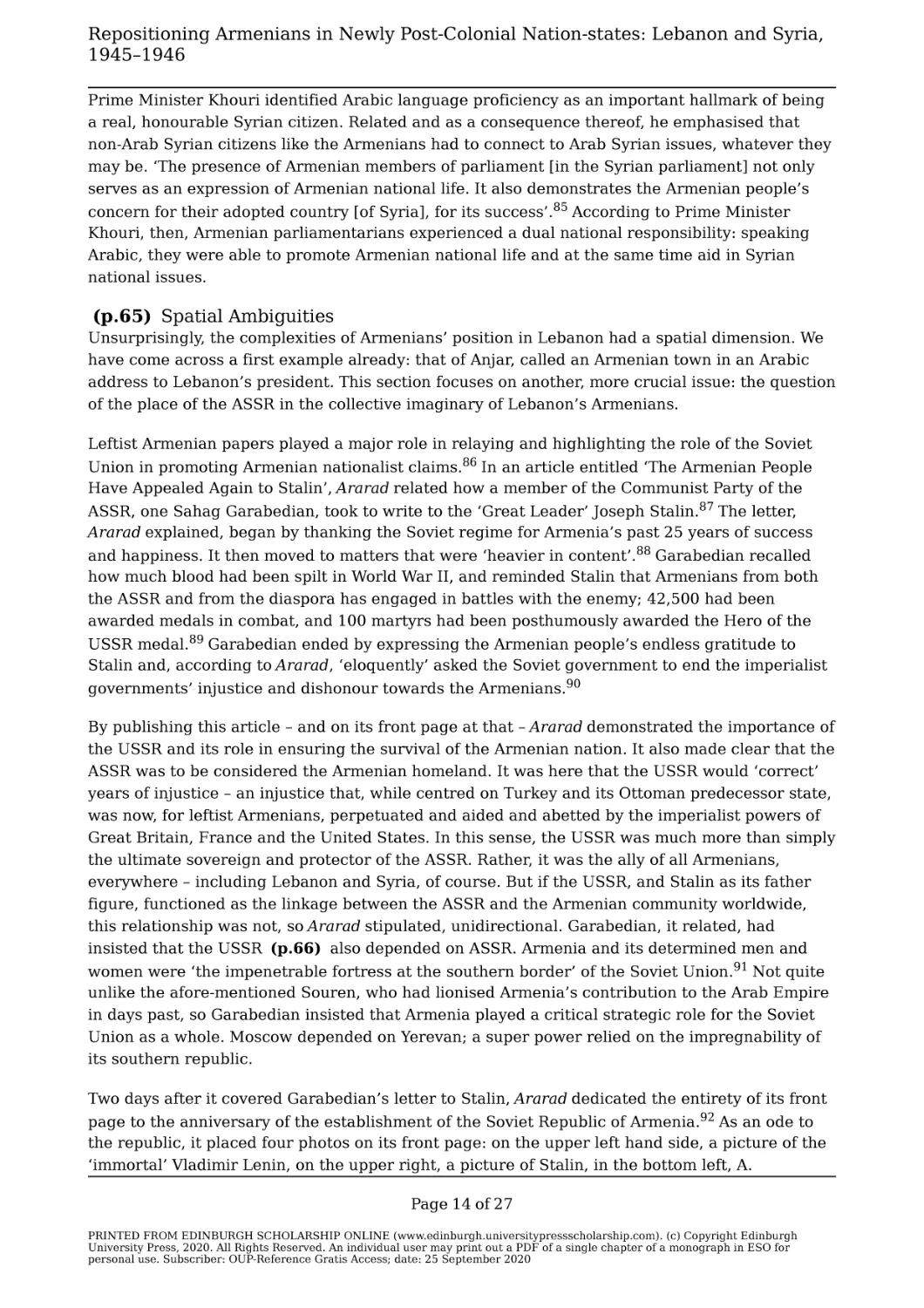 Repositioning Armenians in Newly Post-Colonial Nation-states
(p.65) Spatial Ambiguities