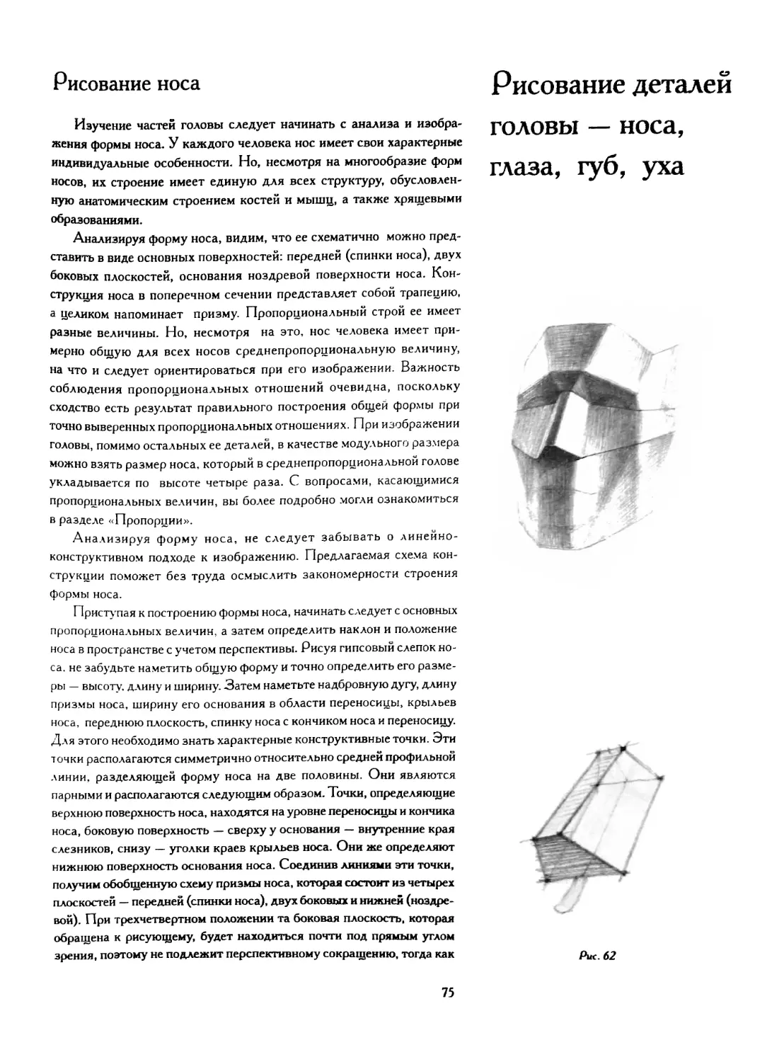 Рисование деталей головы — носа, глаза, губ, уха