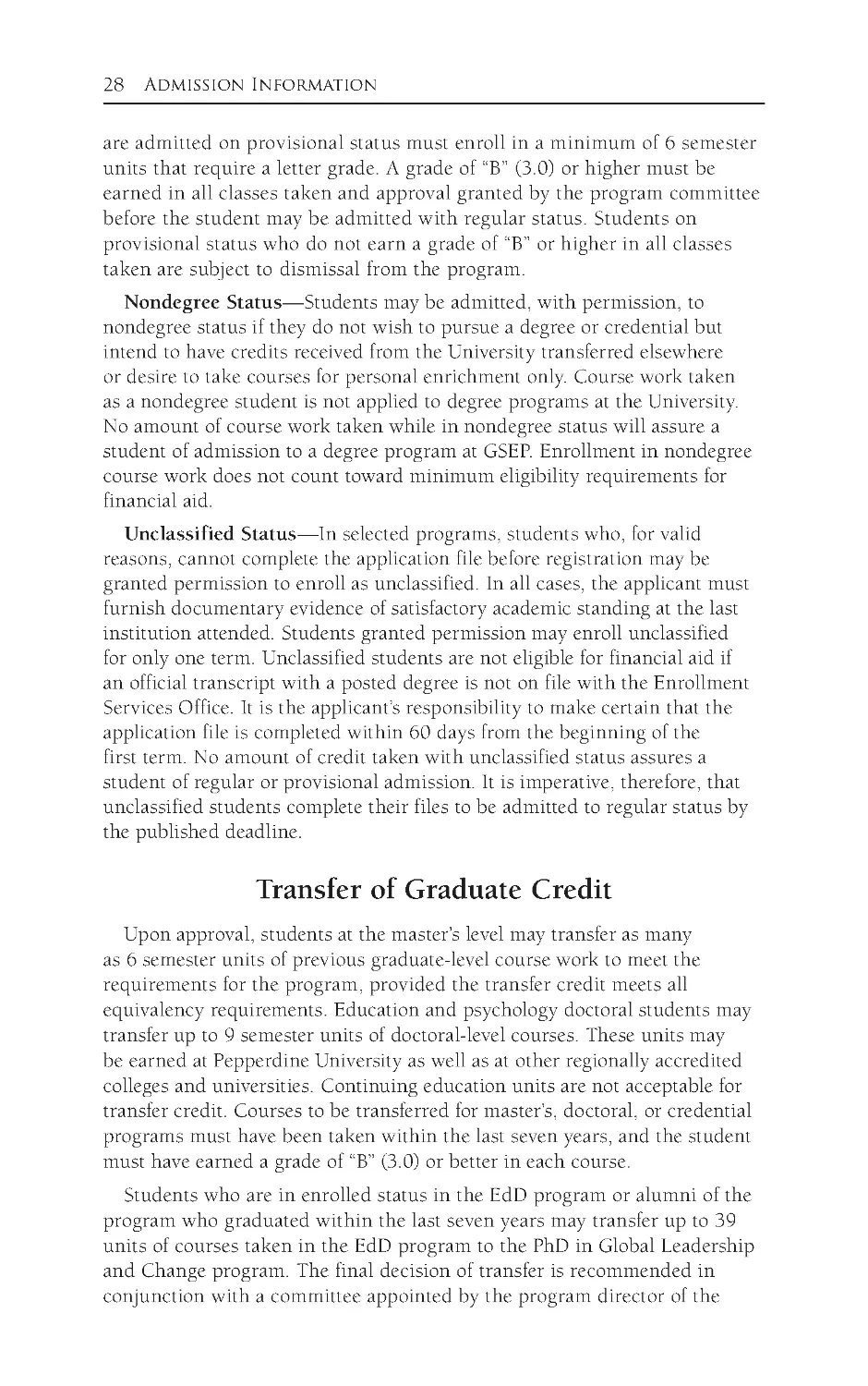 Transfer of Graduate Credit