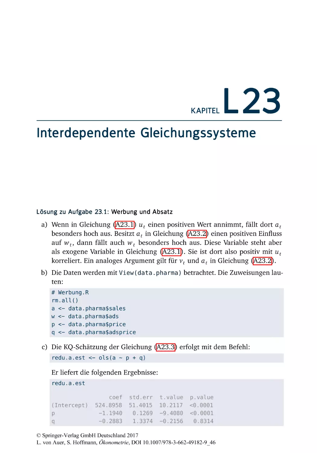 L23 Interdependente Gleichungssysteme
L23.1 Werbung und Absatz