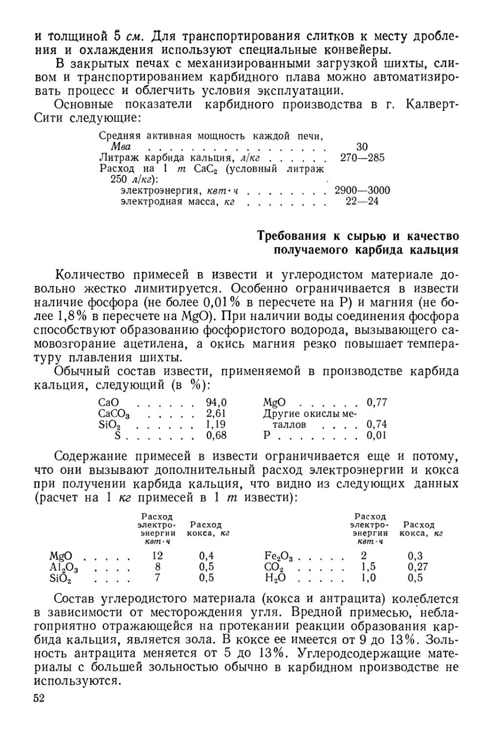 Требования к сырью и качество получаемого карбида кальция