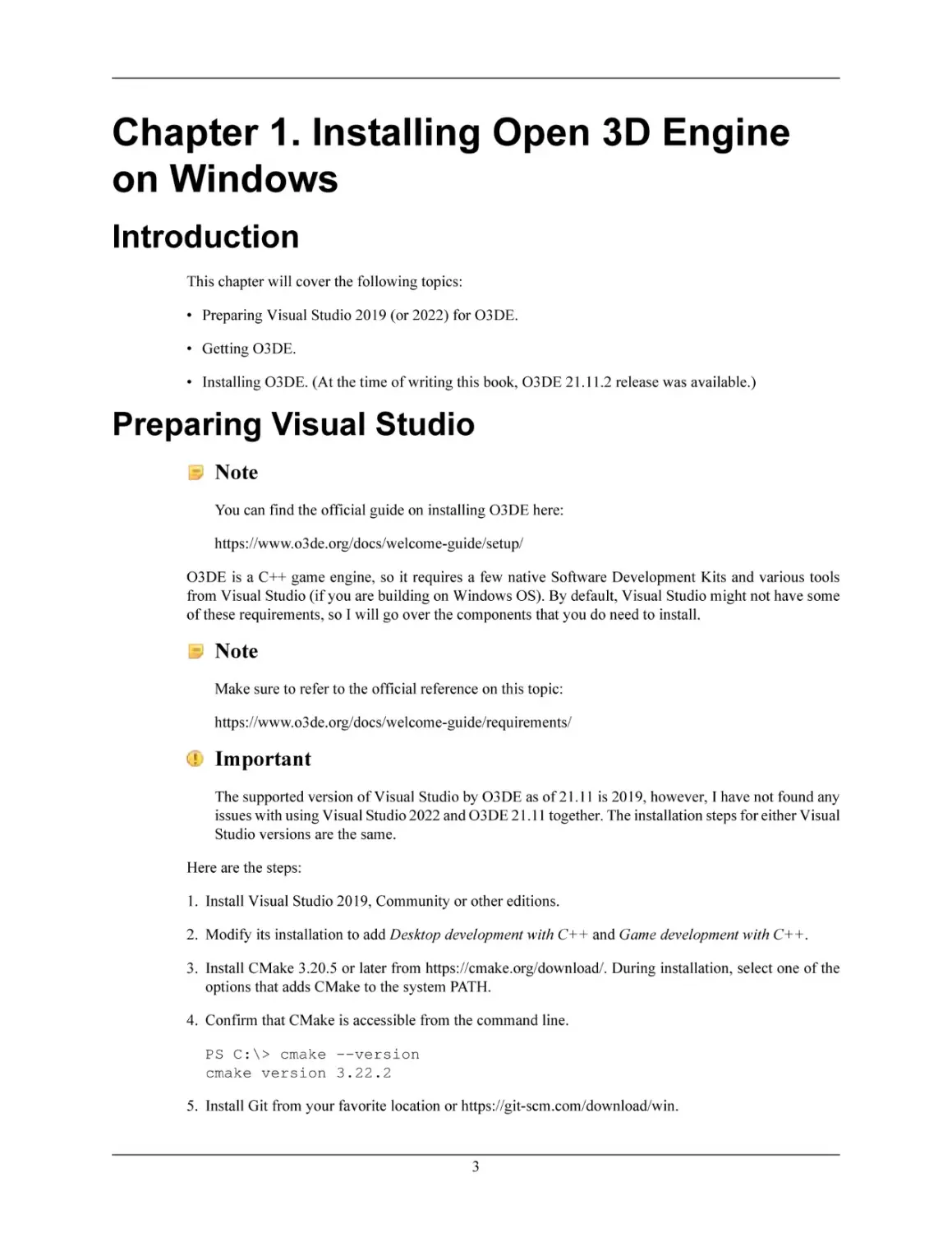 Chapter 1. Installing Open 3D Engine on Windows
Introduction
Preparing Visual Studio