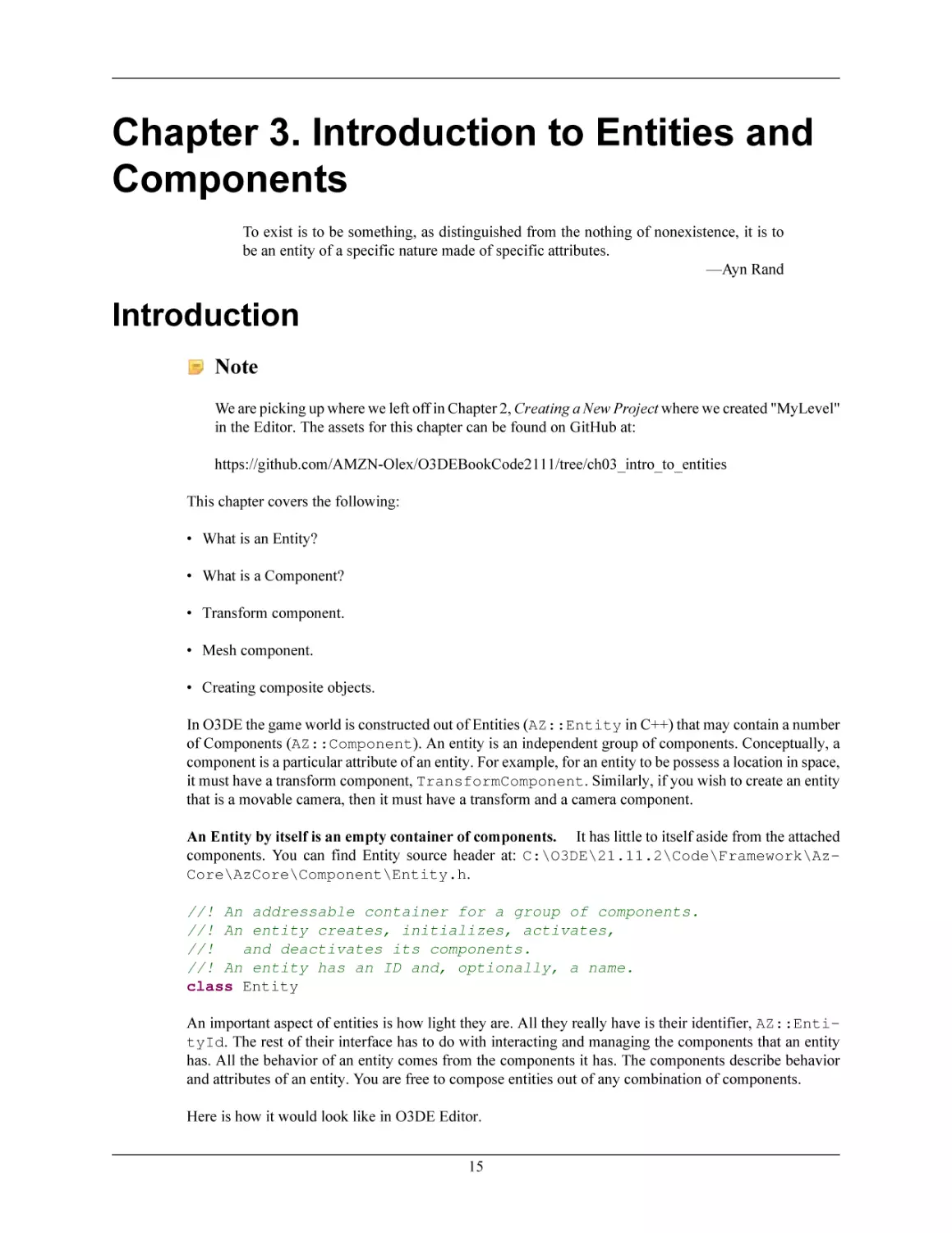 Chapter 3. Introduction to Entities and Components
Introduction