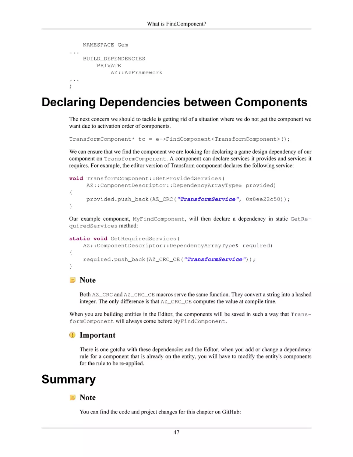 Declaring Dependencies between Components
Summary
