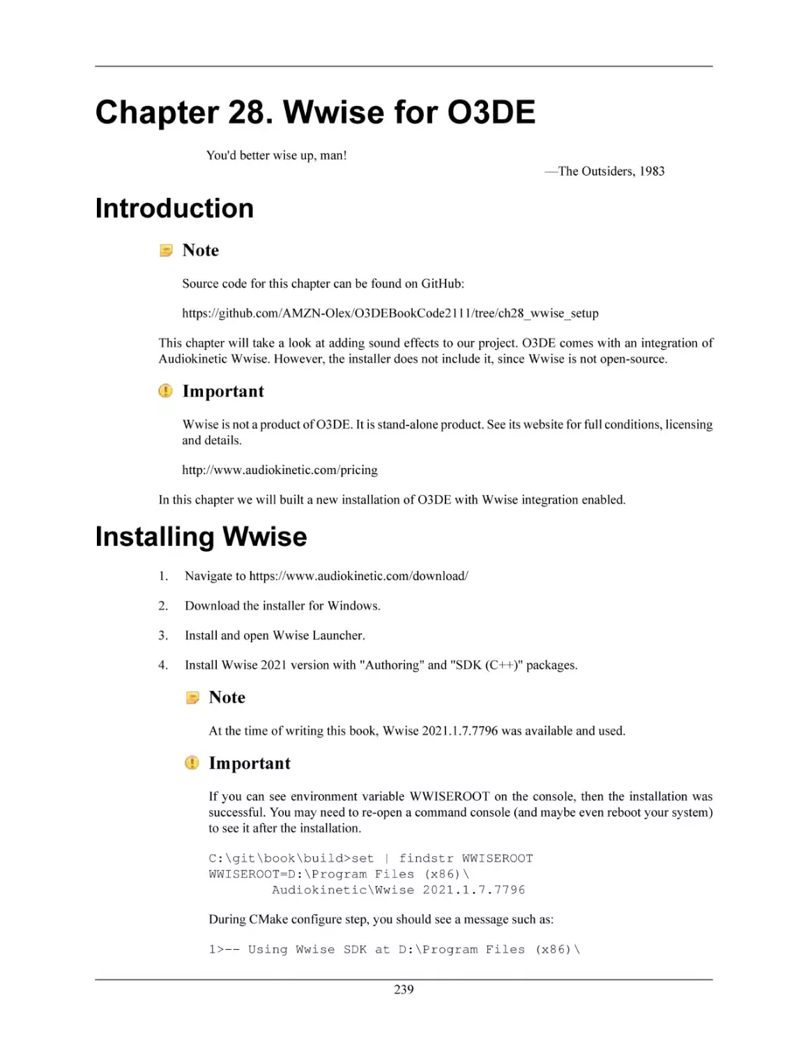 Chapter 28. Wwise for O3DE
Introduction
Installing Wwise