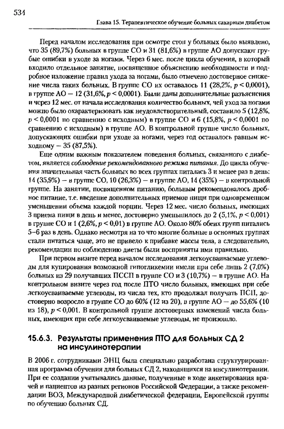 15.6.3. Результаты применения ПТО для больных СД 2 на инсулинотерапии