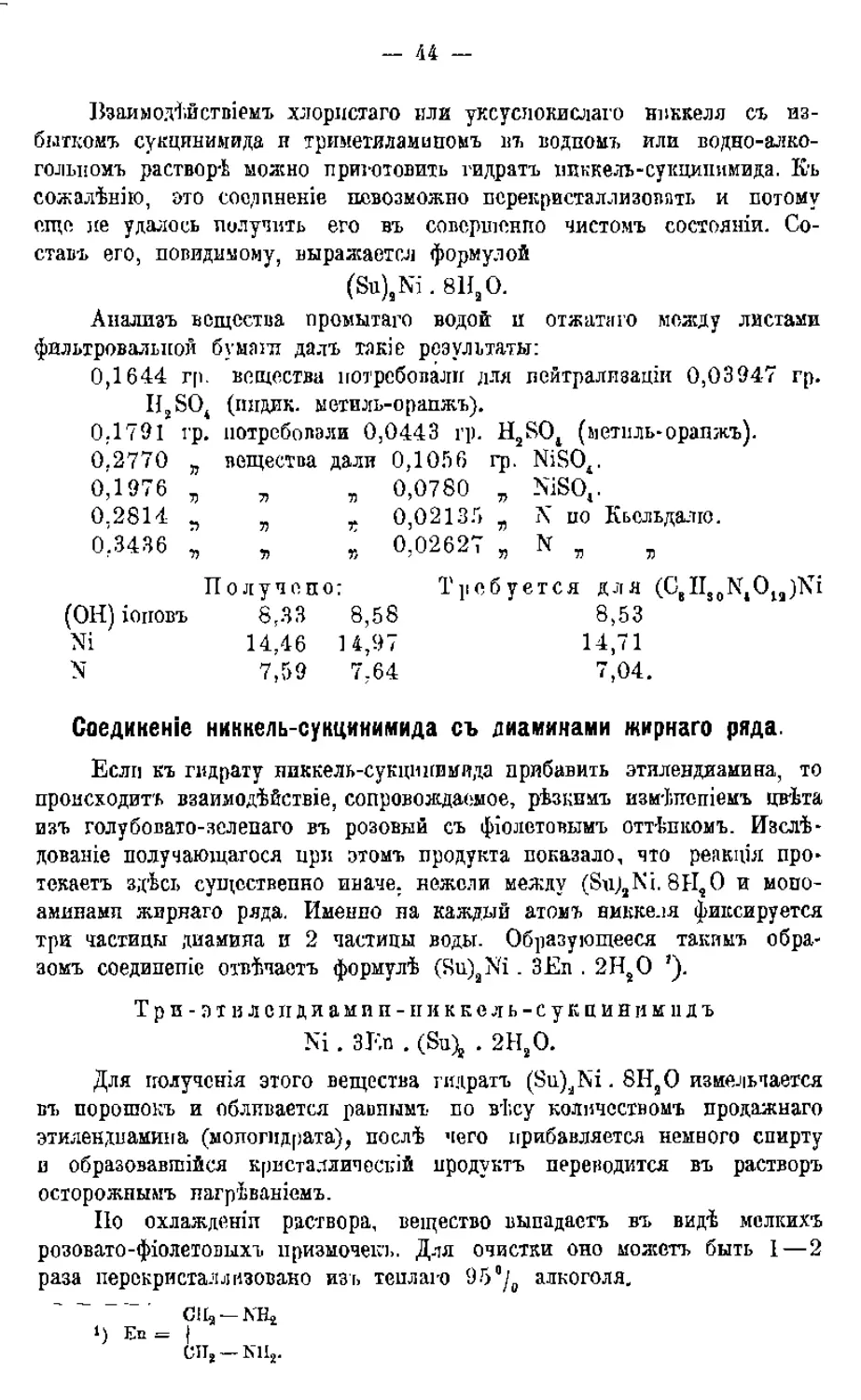 {046} Соединения никкель-сукцинимида с диаминами жирнаго ряда