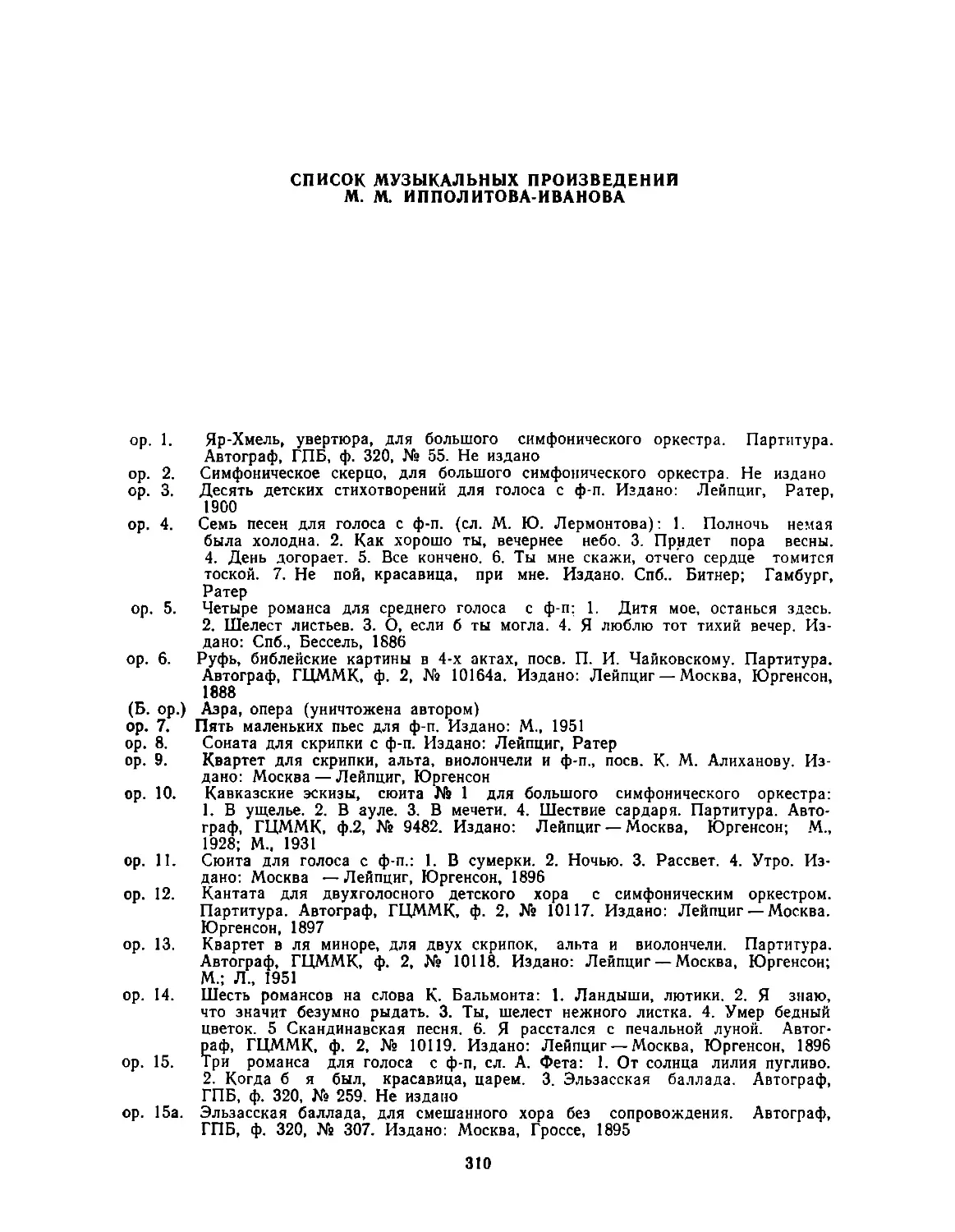 Список музыкальных произведений М.М. Ипполитова-Иванова
