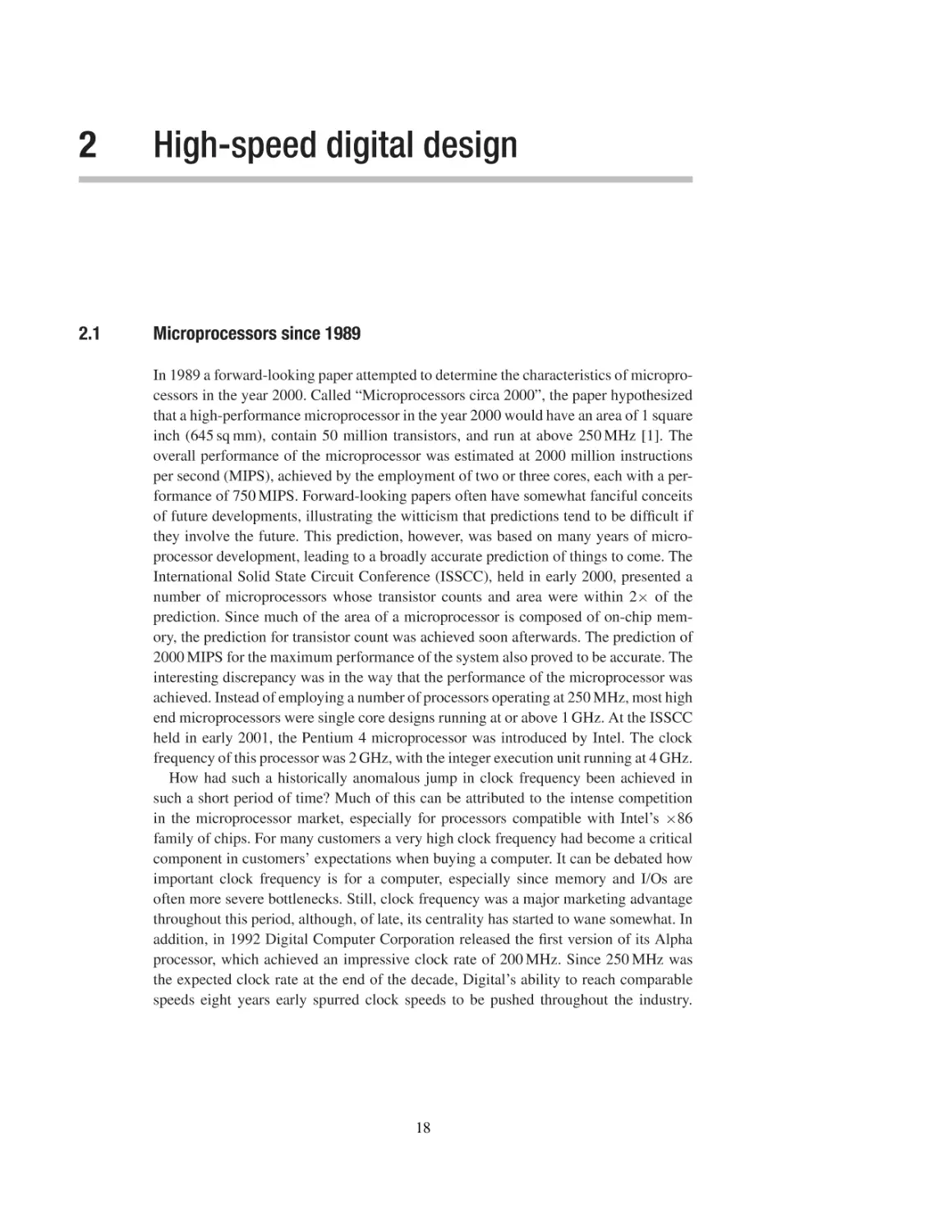 2 High-speed digital design
2.1 Microprocessors since 1989