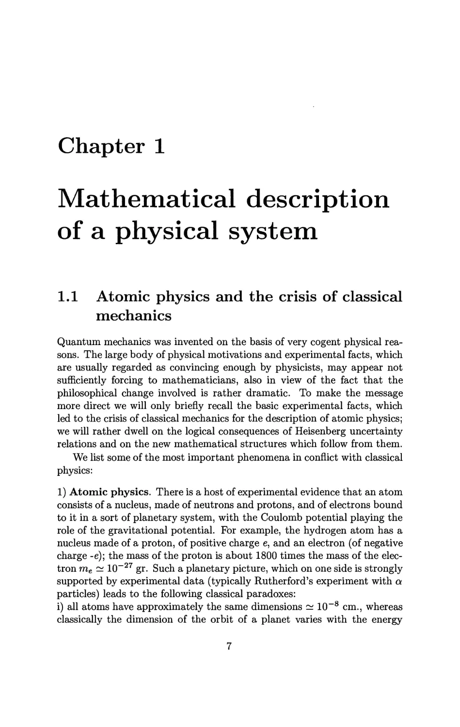 1 Mathematical description of a physical system