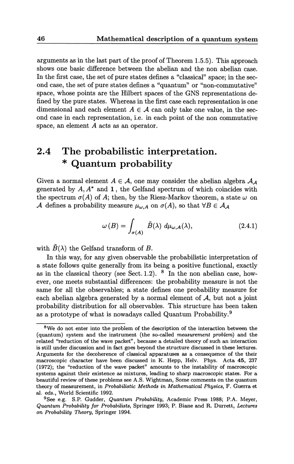 2.4 The probabilistic interpretation. Quantum probability
