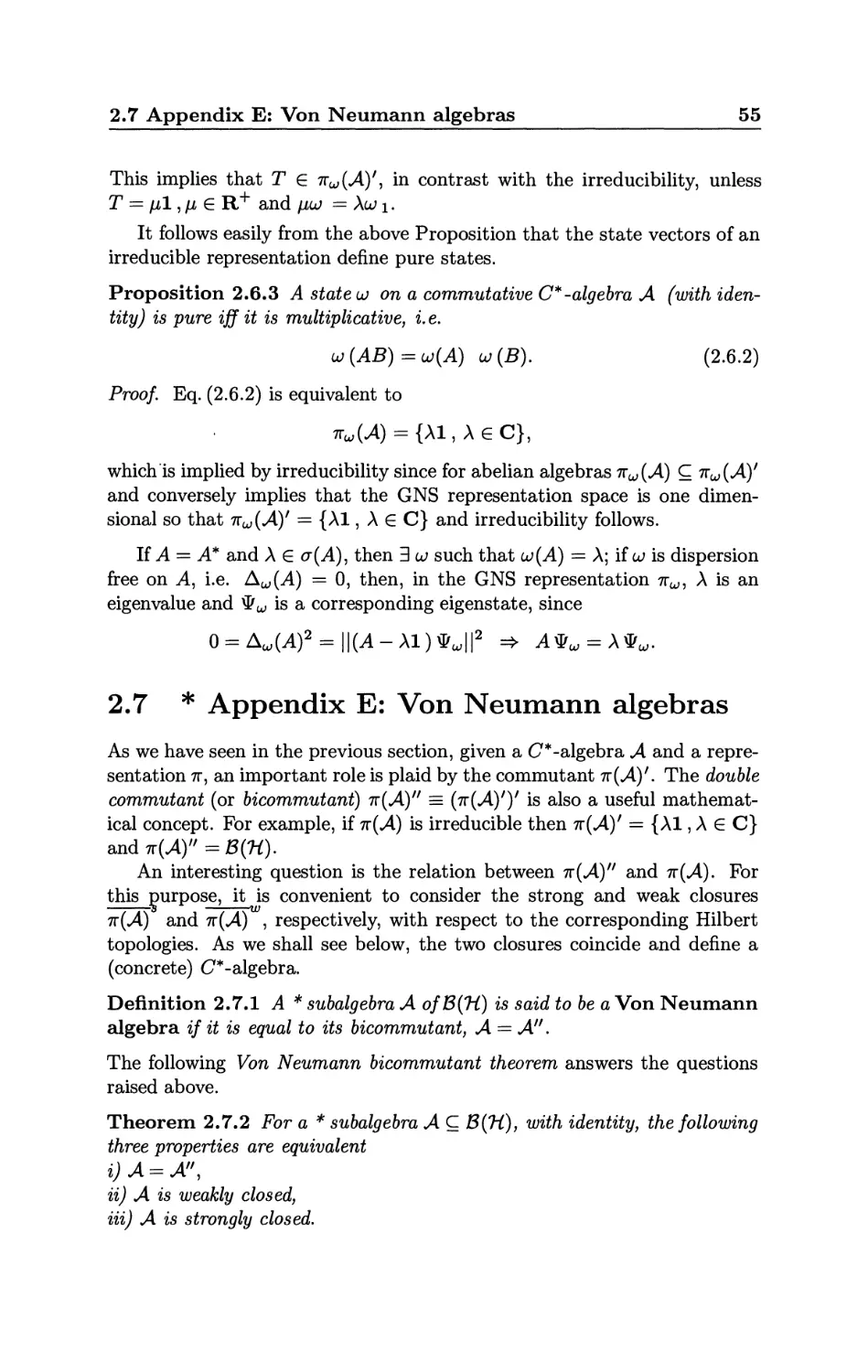 2.7 Appendix E: Von Neumann algebras