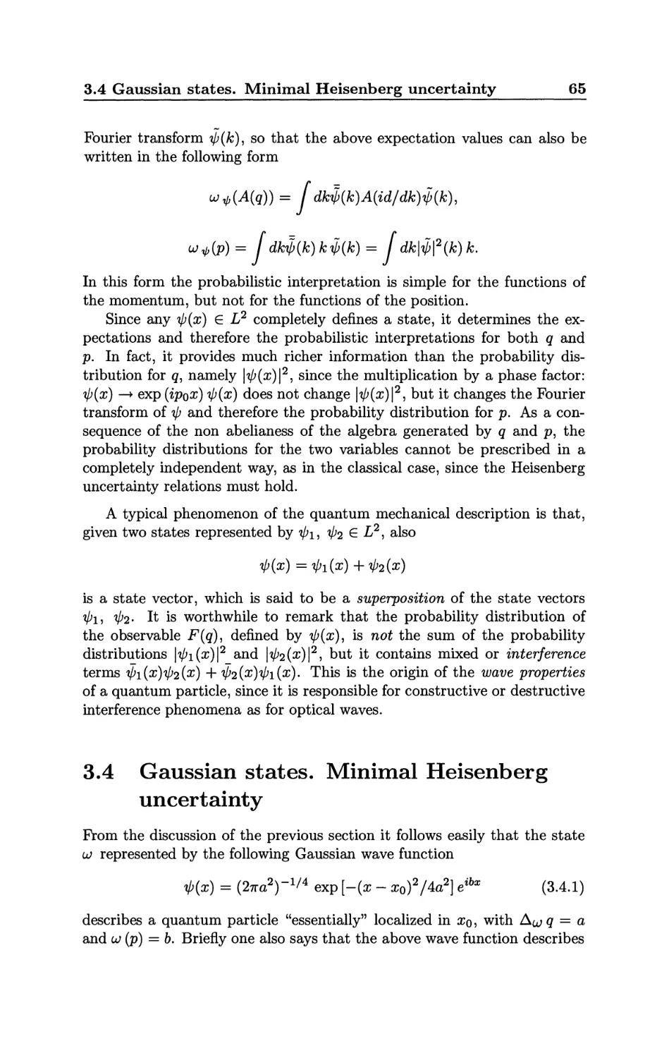 3.4 Gaussian states. Minimal Heisenberg uncertainty