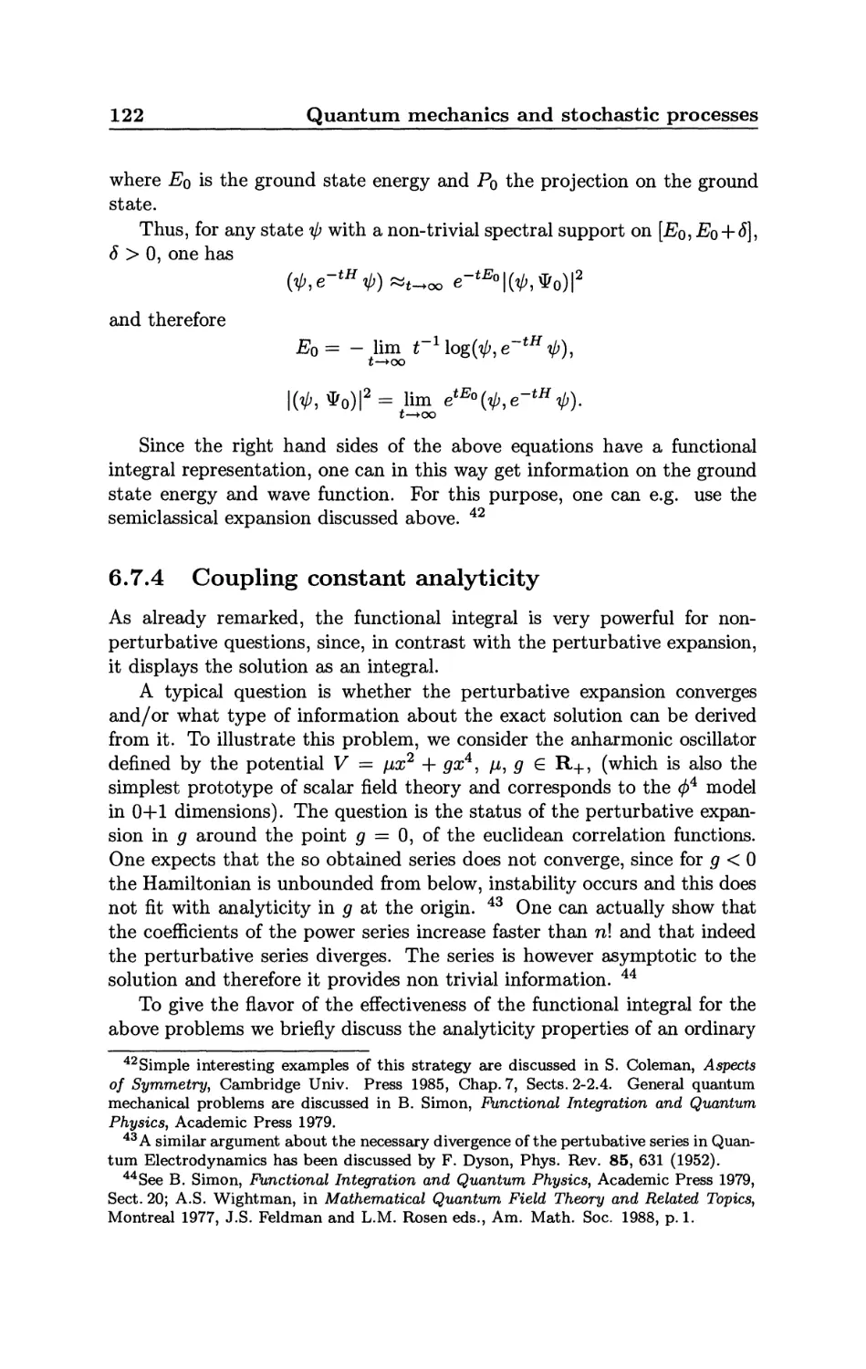 6.7.4 Coupling constant analyticity