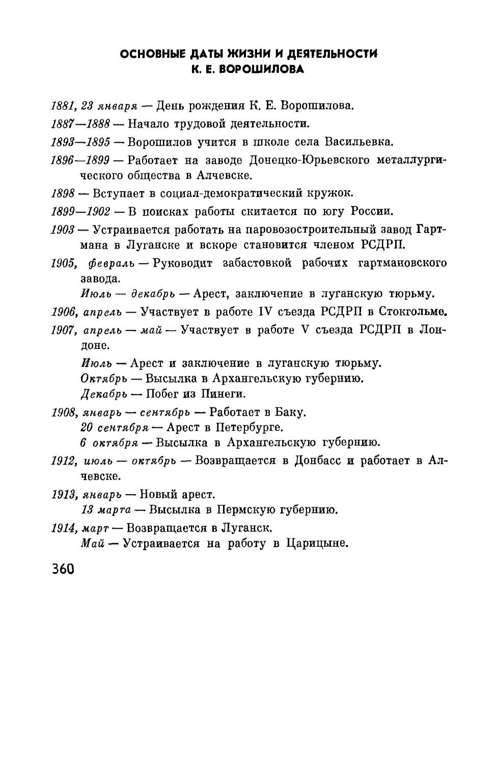 Основные даты жизни и деятельности К.Е. Ворошилова