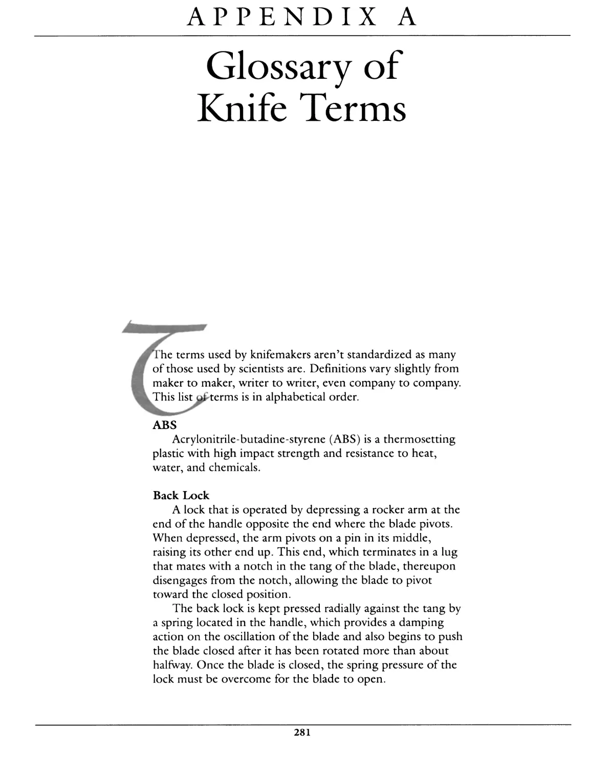 APPENDIX A: GLOSSARY OF KNIFE TERMS