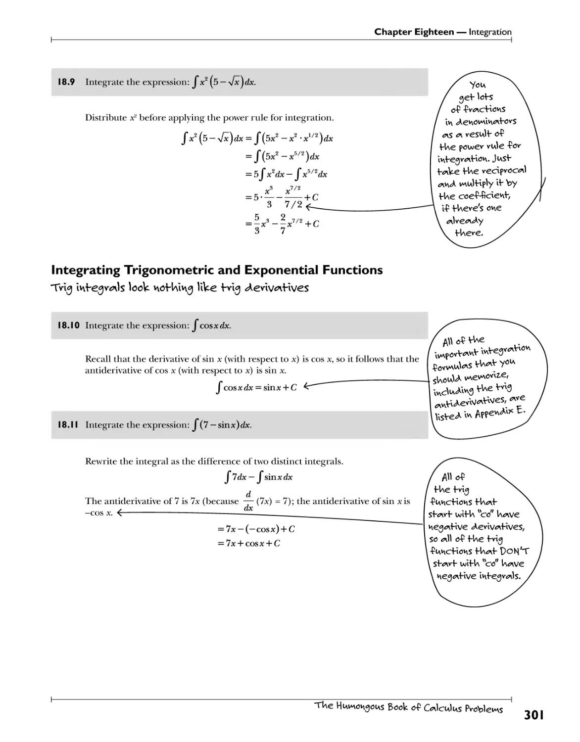 Integrating Trigonometric and Exponential Functions 301