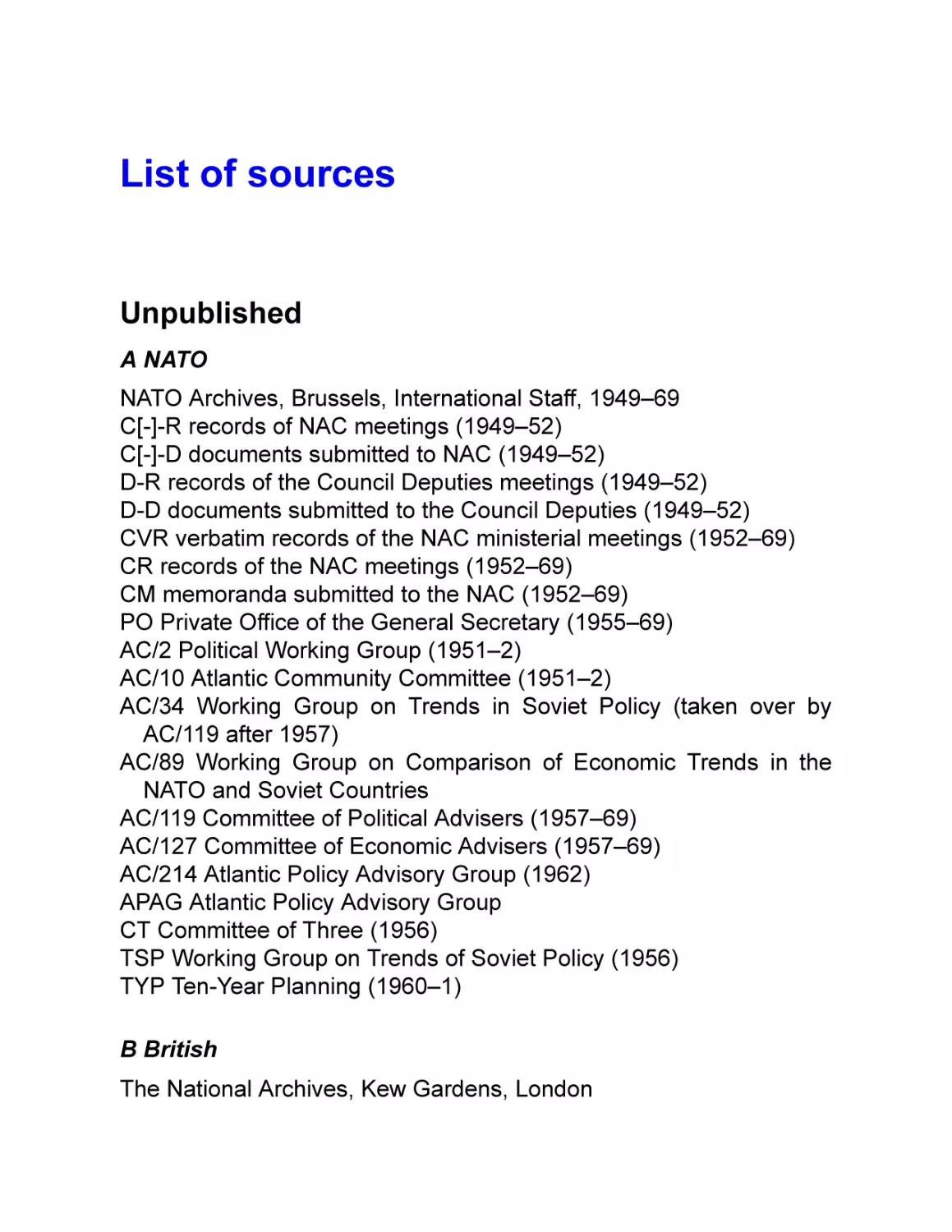 List of sources