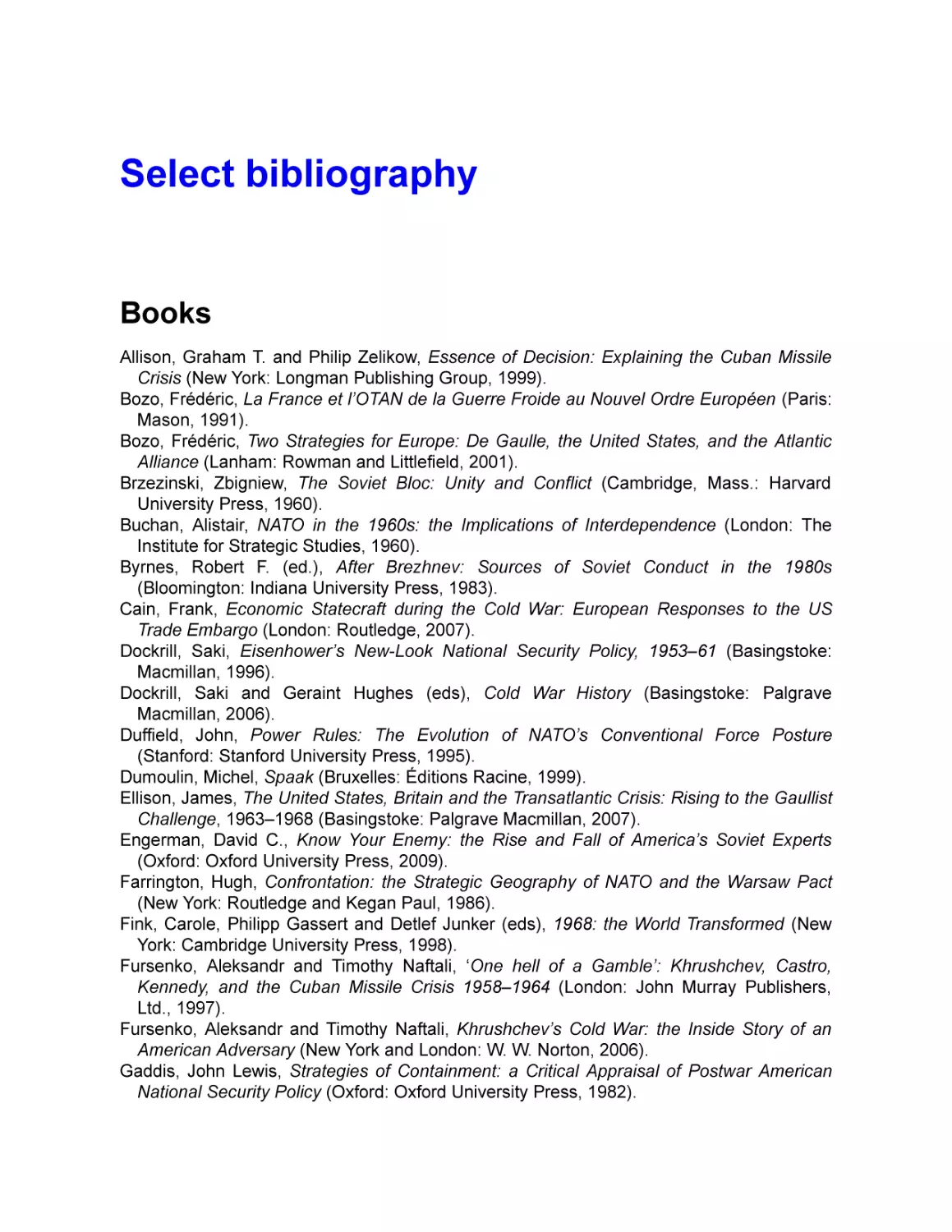 Select bibliography