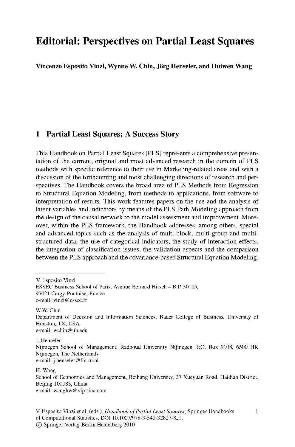 Editorial: Perspectives on Partial Least Squares