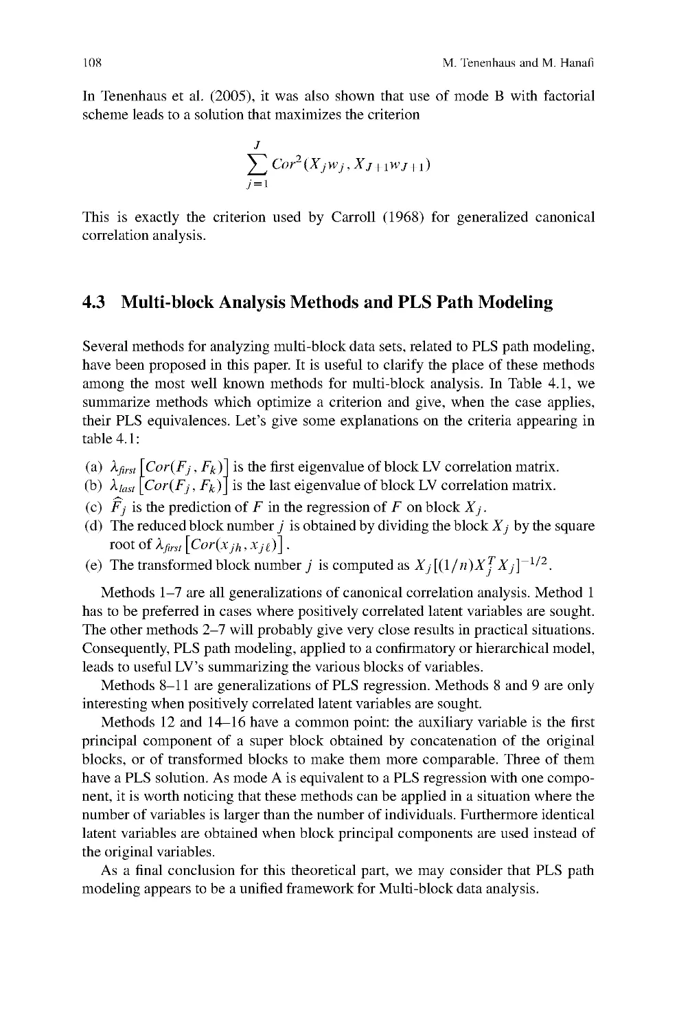 4.3 Multi-block Analysis Methods and PLS Path Modeling