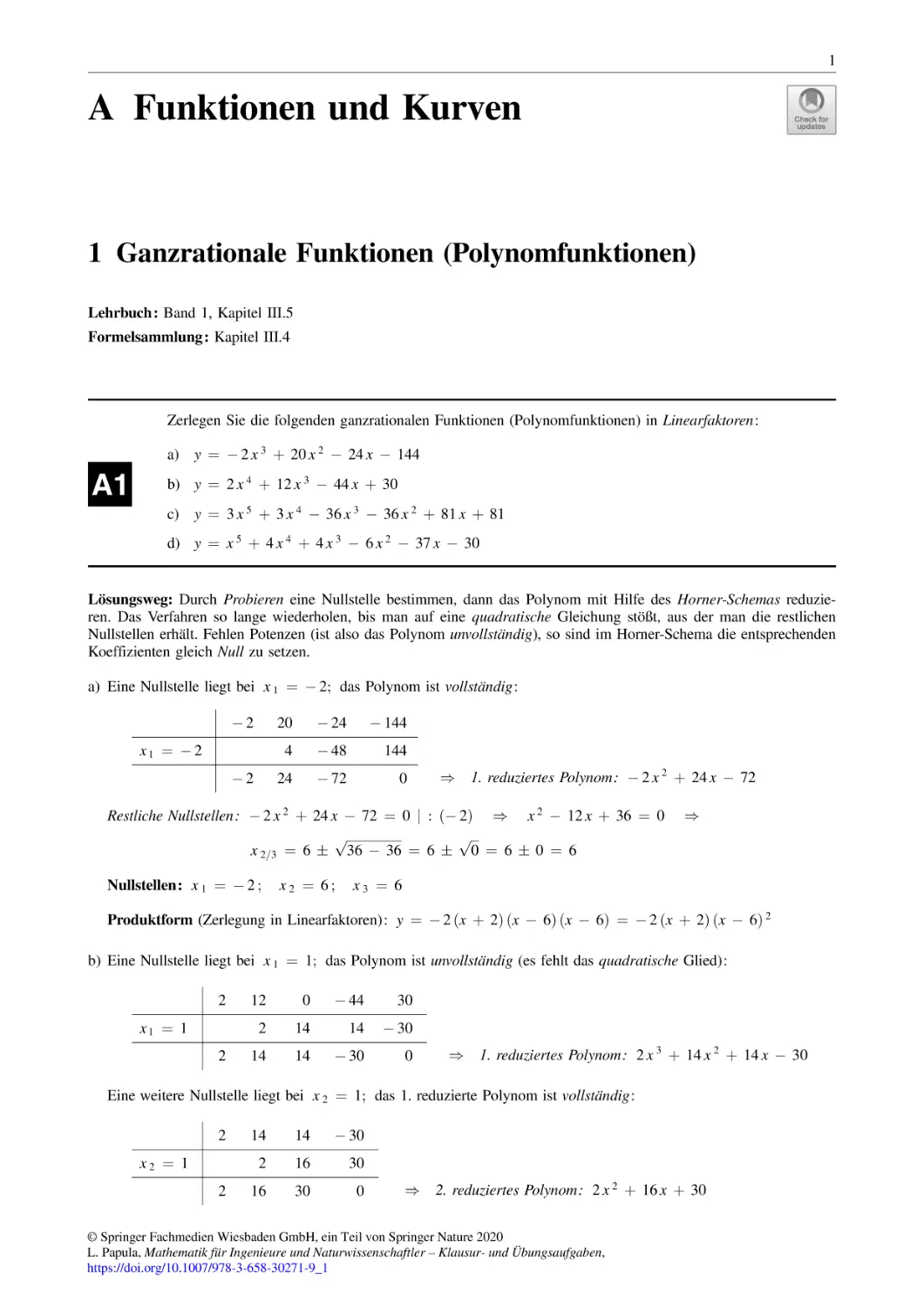 A Funktionen und Kurven
1 Ganzrationale Funktionen (Polynomfunktionen)