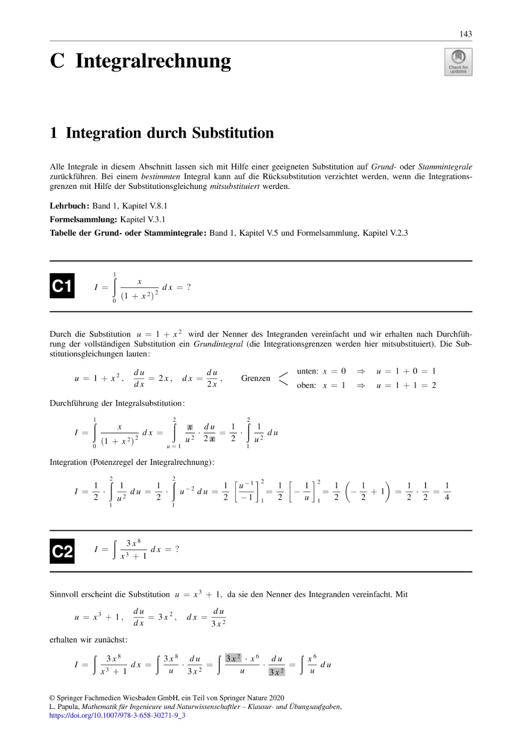 C Integralrechnung
1 Integration durch Substitution