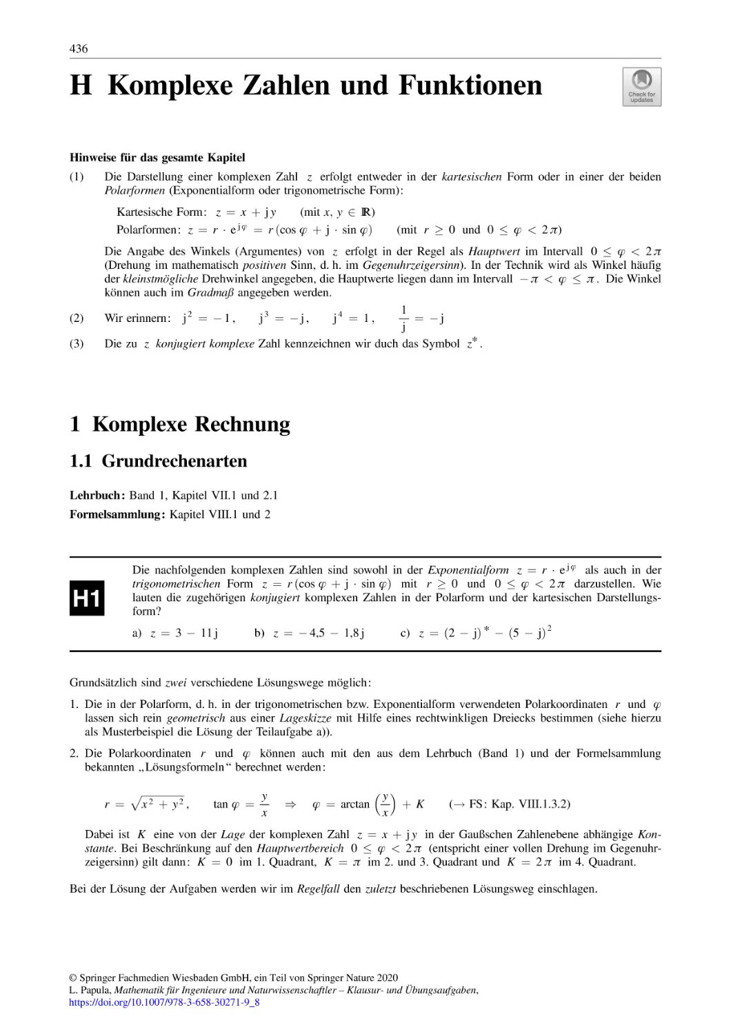 H Komplexe Zahlen und Funktionen
1 Komplexe Rechnung
1.1 Grundrechenarten