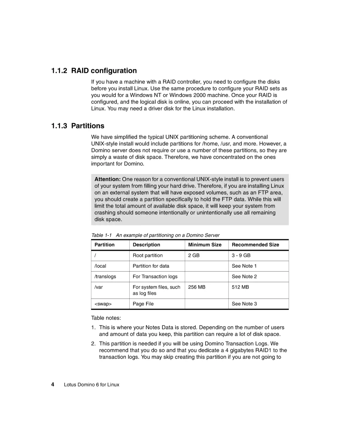 1.1.2 RAID configuration
1.1.3 Partitions