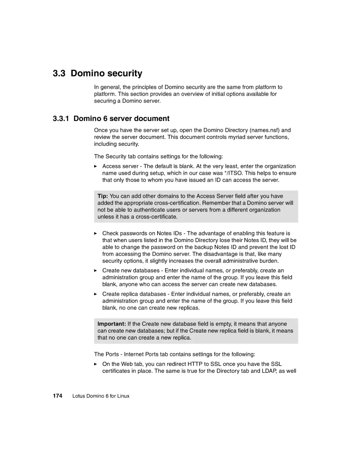 3.3 Domino security
3.3.1 Domino 6 server document