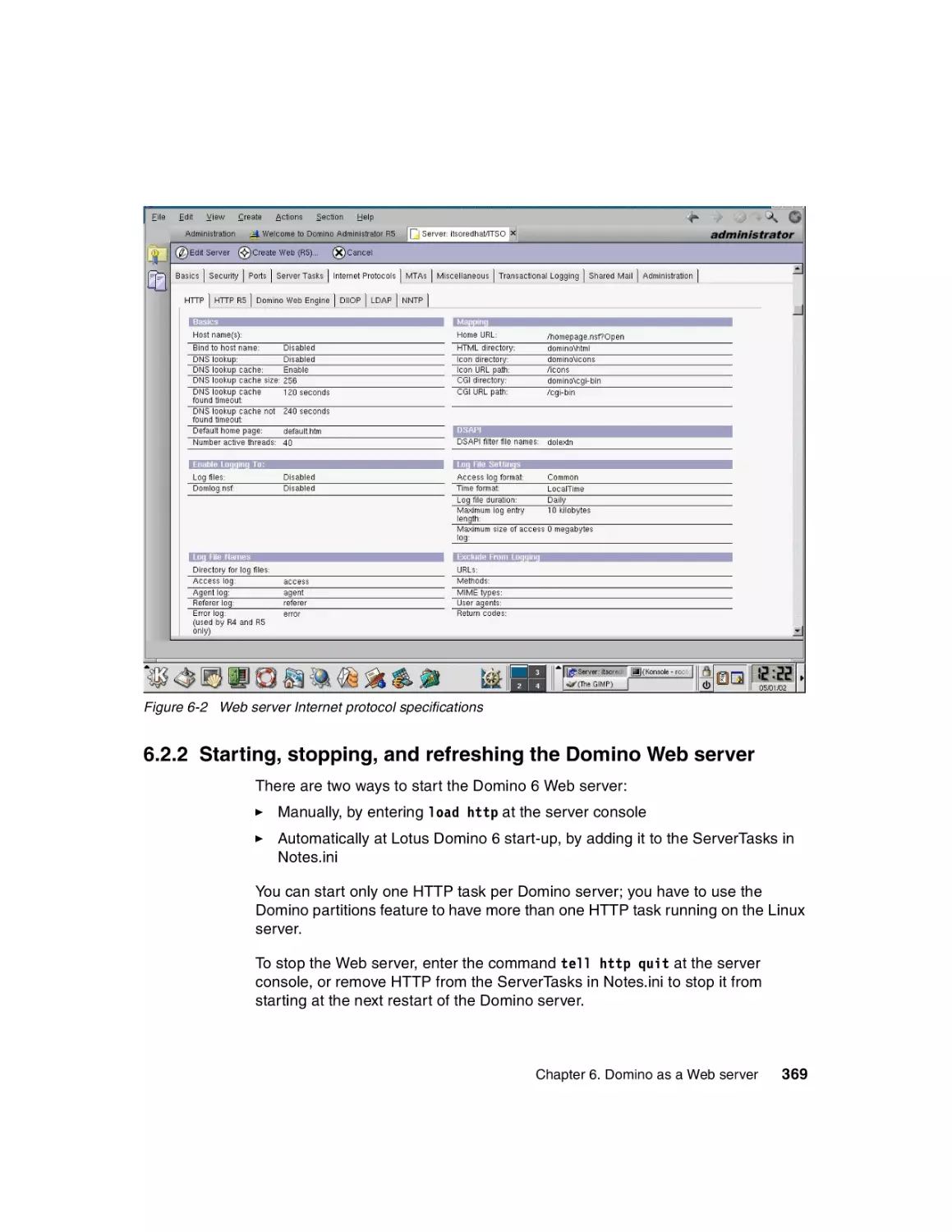 6.2.2 Starting, stopping, and refreshing the Domino Web server