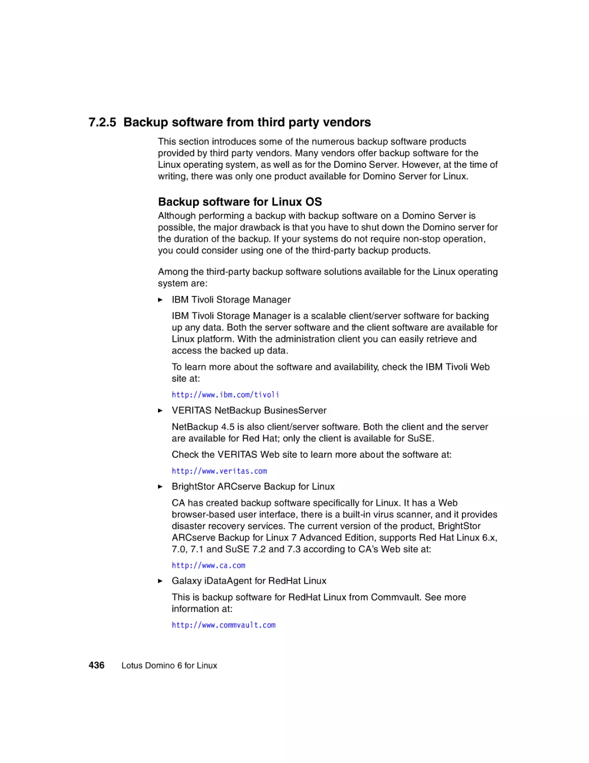 7.2.5 Backup software from third party vendors