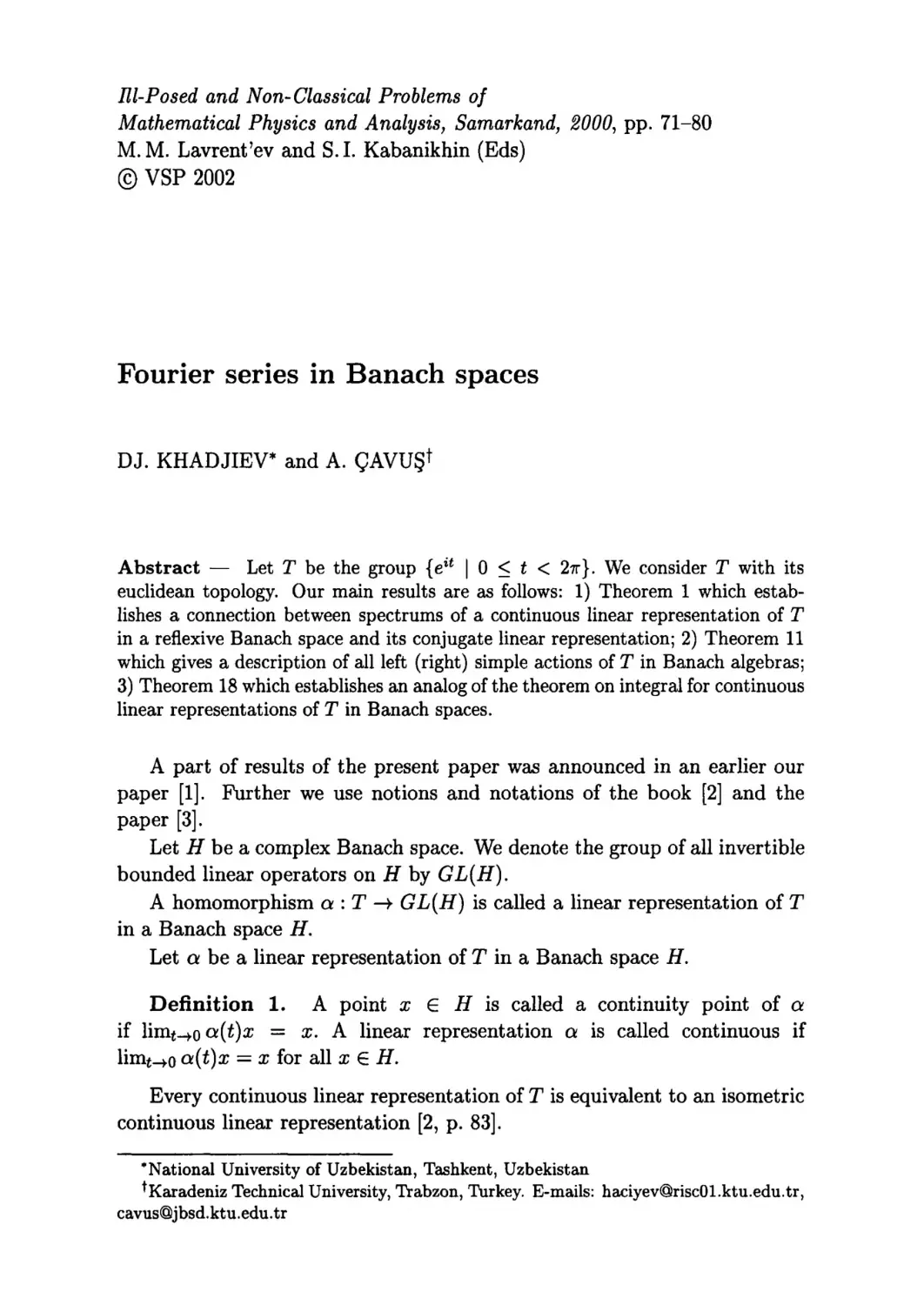 Fourier series in Banach spaces